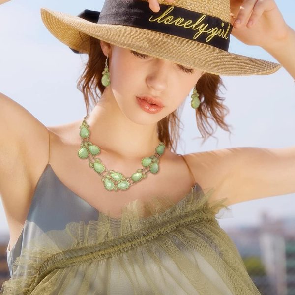 Firstmeet Shiny Resin Water Drop Collar Necklace with Earrings - Image 116