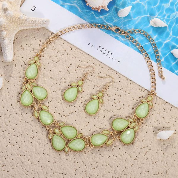 Firstmeet Shiny Resin Water Drop Collar Necklace with Earrings - Image 117