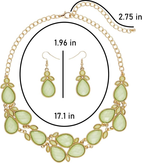 Firstmeet Shiny Resin Water Drop Collar Necklace with Earrings - Image 120