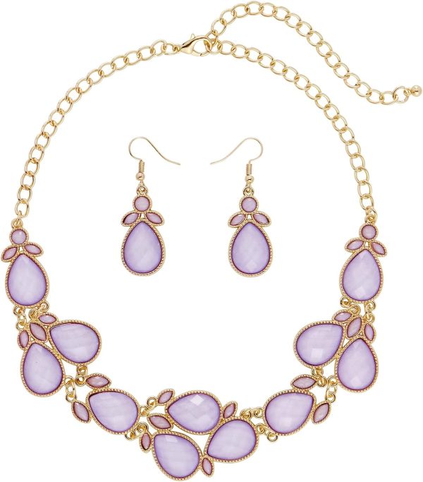 Firstmeet Shiny Resin Water Drop Collar Necklace with Earrings - Image 121