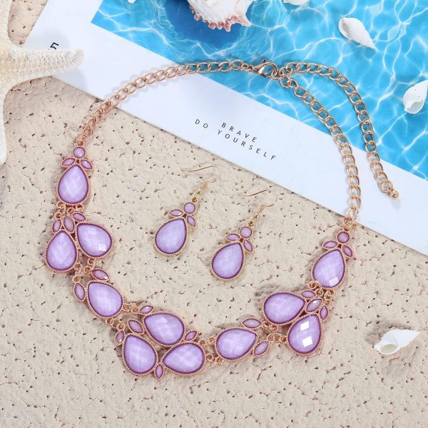 Firstmeet Shiny Resin Water Drop Collar Necklace with Earrings - Image 123