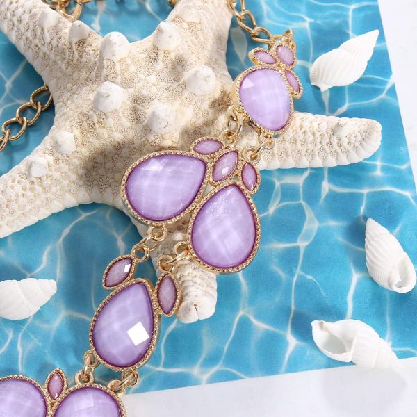 Firstmeet Shiny Resin Water Drop Collar Necklace with Earrings - Image 124