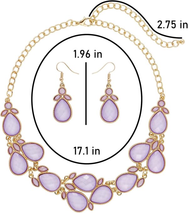 Firstmeet Shiny Resin Water Drop Collar Necklace with Earrings - Image 126