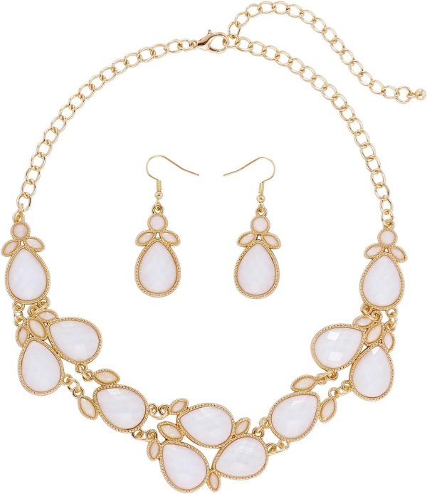 Firstmeet Shiny Resin Water Drop Collar Necklace with Earrings - Image 127