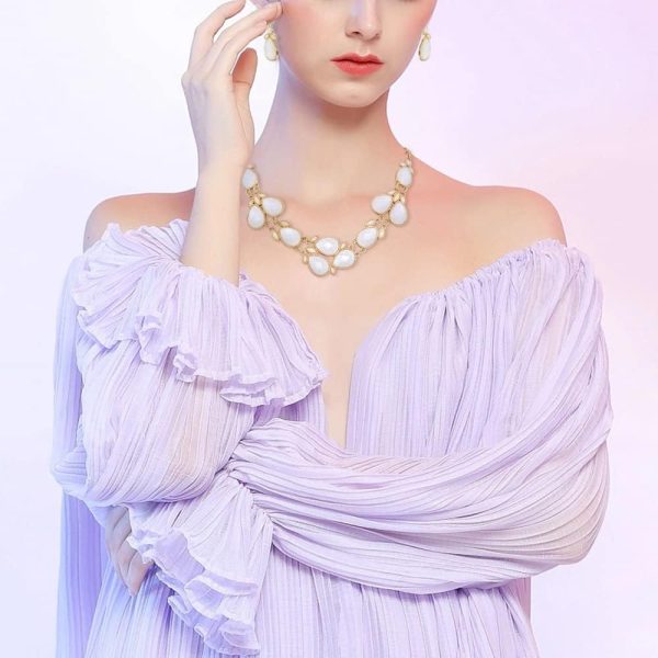 Firstmeet Shiny Resin Water Drop Collar Necklace with Earrings - Image 128