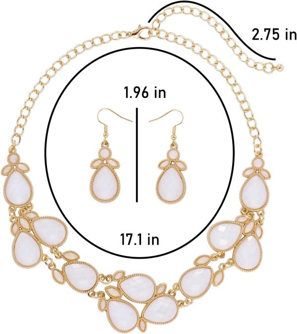 Firstmeet Shiny Resin Water Drop Collar Necklace with Earrings - Image 132