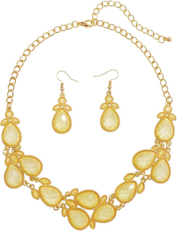 Firstmeet Shiny Resin Water Drop Collar Necklace with Earrings - Image 134
