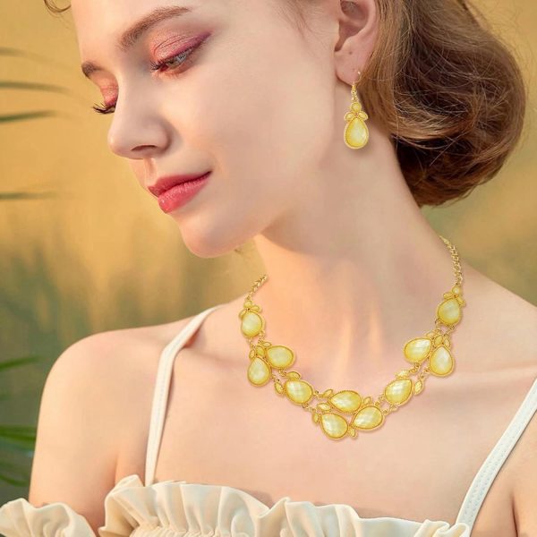 Firstmeet Shiny Resin Water Drop Collar Necklace with Earrings - Image 135