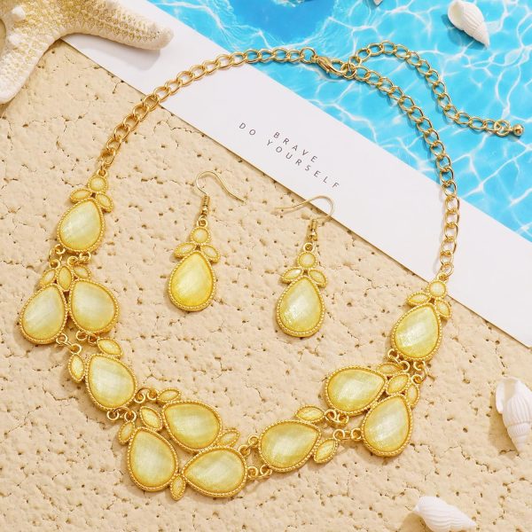 Firstmeet Shiny Resin Water Drop Collar Necklace with Earrings - Image 136