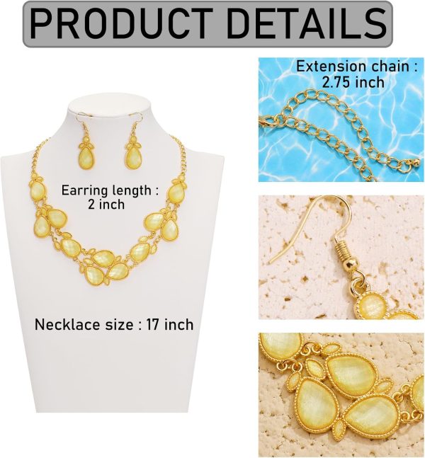 Firstmeet Shiny Resin Water Drop Collar Necklace with Earrings - Image 139