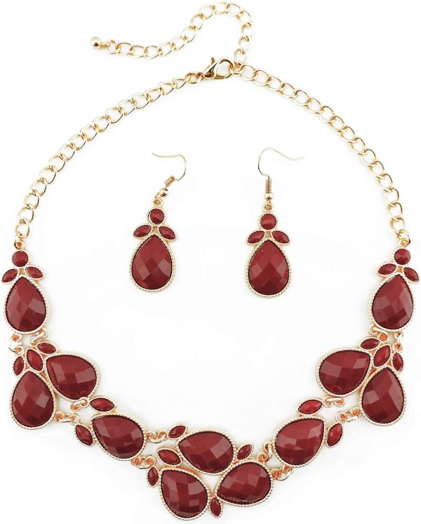 Firstmeet Shiny Resin Water Drop Collar Necklace with Earrings - Image 140