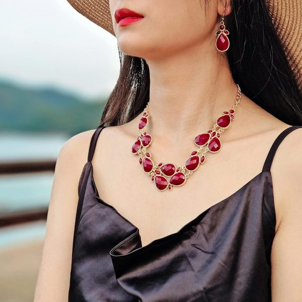 Firstmeet Shiny Resin Water Drop Collar Necklace with Earrings - Image 141