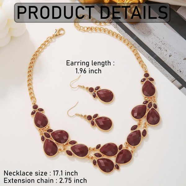 Firstmeet Shiny Resin Water Drop Collar Necklace with Earrings - Image 142