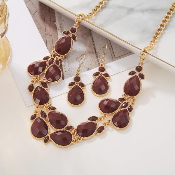 Firstmeet Shiny Resin Water Drop Collar Necklace with Earrings - Image 144