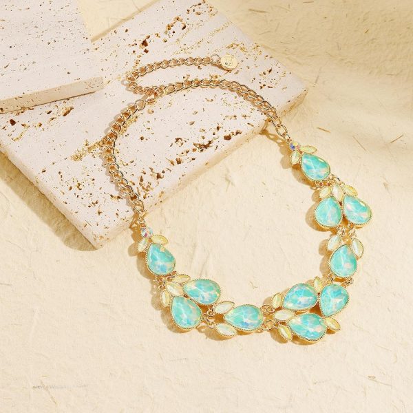 Firstmeet Shiny Resin Water Drop Collar Necklace with Earrings - Image 146