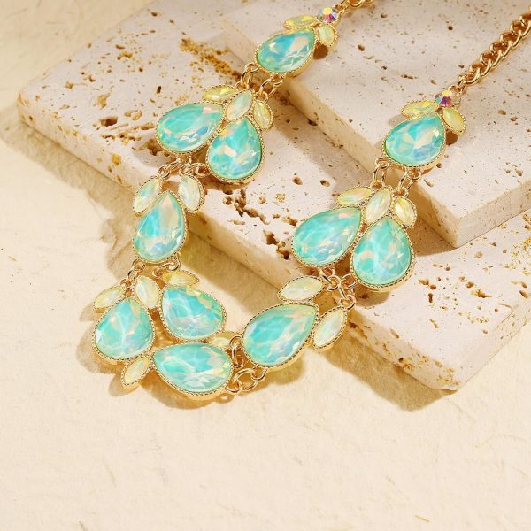 Firstmeet Shiny Resin Water Drop Collar Necklace with Earrings - Image 147