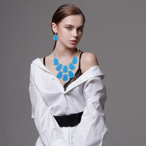 Firstmeet Chunky Bubble Statement Collar Necklace with Earrings for Women - Image 81