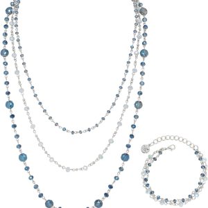 Firstmeet Long Chain Multi Layer Fashion Glass Beads Handmade Necklace with Bracelet for Women