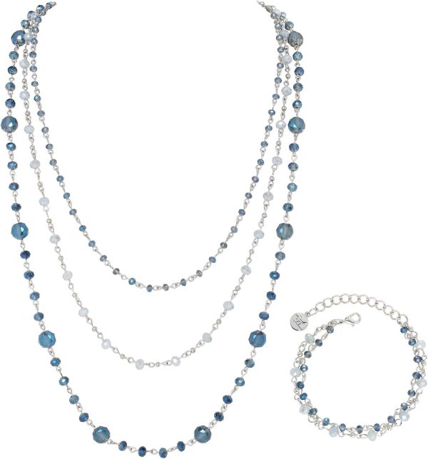 Firstmeet Long Chain Multi Layer Fashion Glass Beads Handmade Necklace with Bracelet for Women
