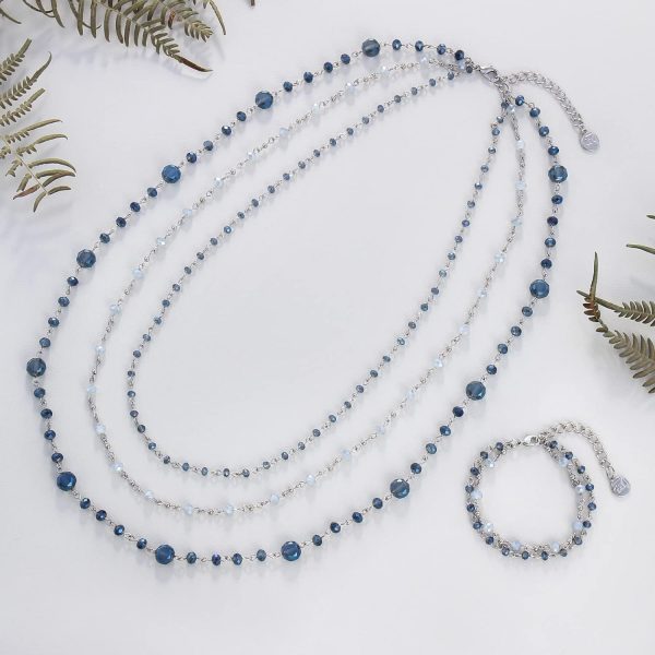 Firstmeet Long Chain Multi Layer Fashion Glass Beads Handmade Necklace with Bracelet for Women - Image 4