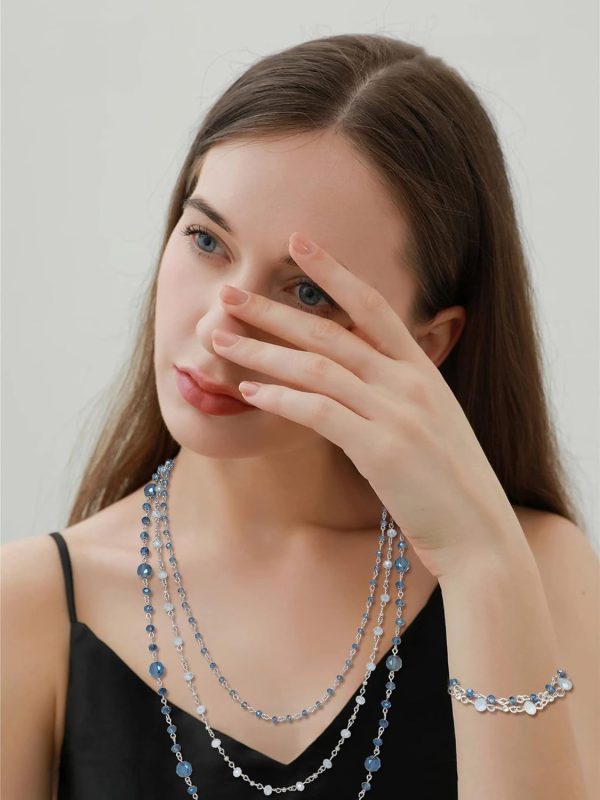 Firstmeet Long Chain Multi Layer Fashion Glass Beads Handmade Necklace with Bracelet for Women - Image 7