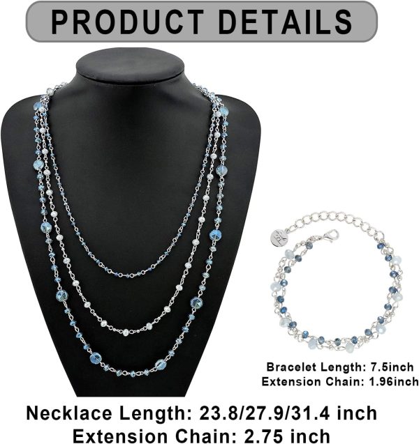 Firstmeet Long Chain Multi Layer Fashion Glass Beads Handmade Necklace with Bracelet for Women - Image 8