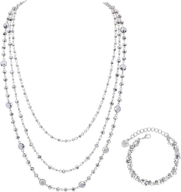 Firstmeet Long Chain Multi Layer Fashion Glass Beads Handmade Necklace with Bracelet for Women - Image 16