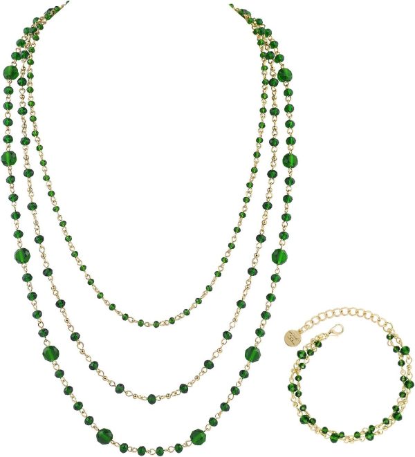 Firstmeet Long Chain Multi Layer Fashion Glass Beads Handmade Necklace with Bracelet for Women - Image 22