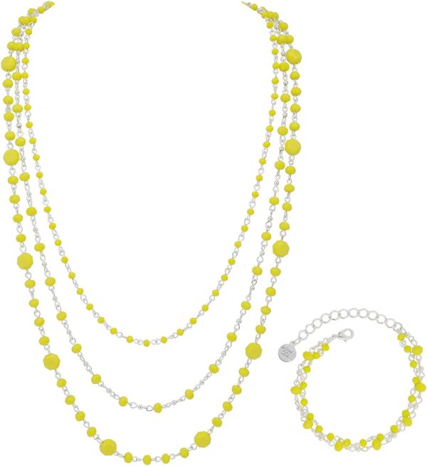 Firstmeet Long Chain Multi Layer Fashion Glass Beads Handmade Necklace with Bracelet for Women - Image 28