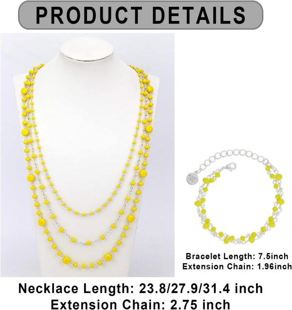 Firstmeet Long Chain Multi Layer Fashion Glass Beads Handmade Necklace with Bracelet for Women - Image 32