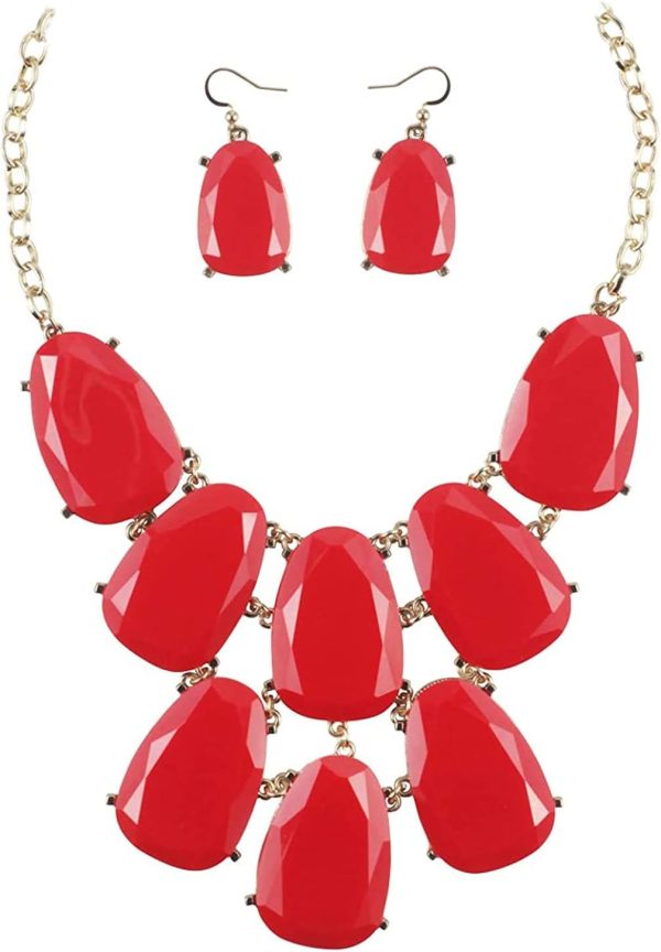 Firstmeet Chunky Bubble Statement Collar Necklace with Earrings for Women - Image 142