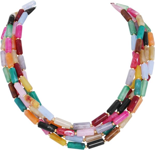 Firstmeet Chunky Beads Necklace Acrylic 5-Layer Jewelry Statement Necklace Handmade Strand
