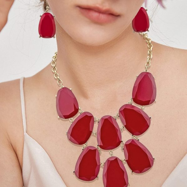 Firstmeet Chunky Bubble Statement Collar Necklace with Earrings for Women - Image 147