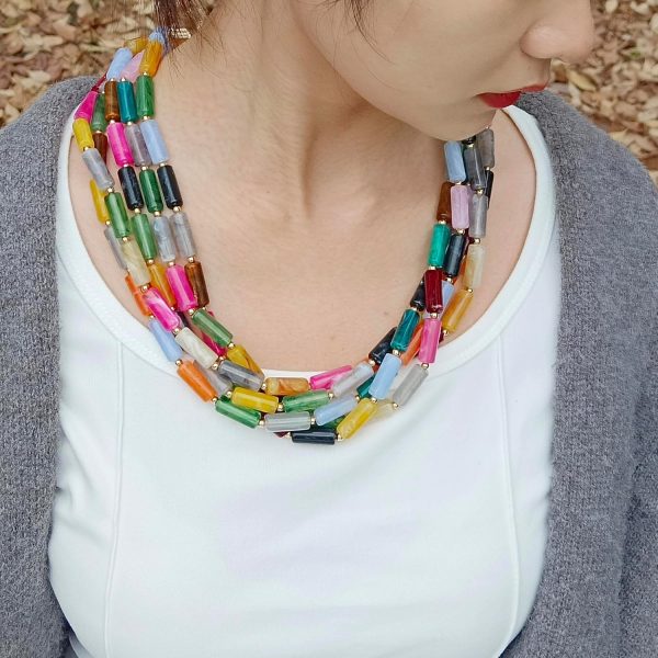Firstmeet Chunky Beads Necklace Acrylic 5-Layer Jewelry Statement Necklace Handmade Strand - Image 3