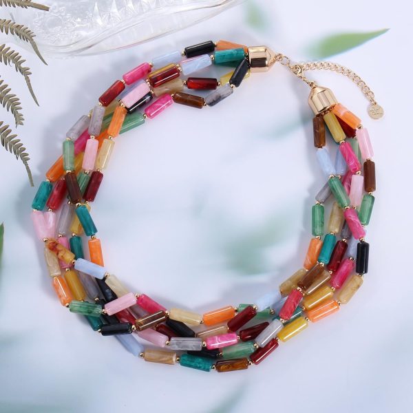Firstmeet Chunky Beads Necklace Acrylic 5-Layer Jewelry Statement Necklace Handmade Strand - Image 4