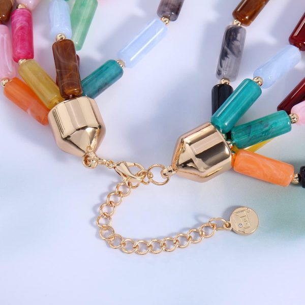 Firstmeet Chunky Beads Necklace Acrylic 5-Layer Jewelry Statement Necklace Handmade Strand - Image 7