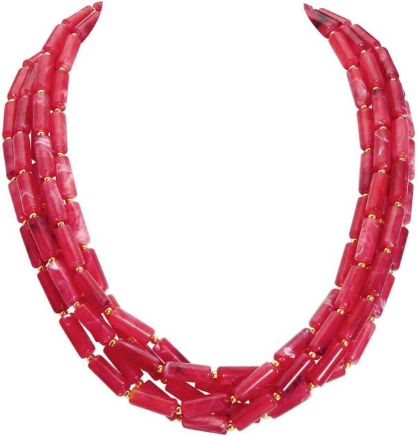 Firstmeet Chunky Beads Necklace Acrylic 5-Layer Jewelry Statement Necklace Handmade Strand - Image 9