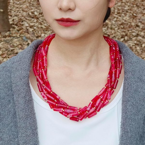 Firstmeet Chunky Beads Necklace Acrylic 5-Layer Jewelry Statement Necklace Handmade Strand - Image 10