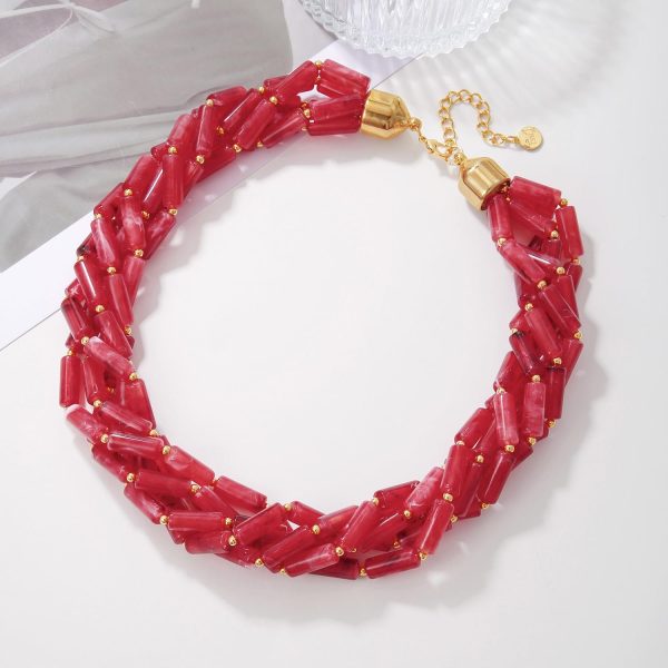 Firstmeet Chunky Beads Necklace Acrylic 5-Layer Jewelry Statement Necklace Handmade Strand - Image 11