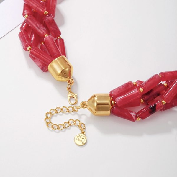 Firstmeet Chunky Beads Necklace Acrylic 5-Layer Jewelry Statement Necklace Handmade Strand - Image 13