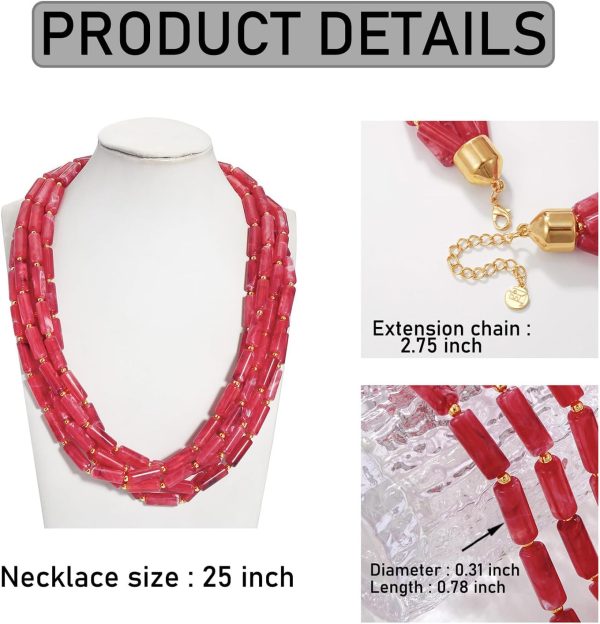 Firstmeet Chunky Beads Necklace Acrylic 5-Layer Jewelry Statement Necklace Handmade Strand - Image 14