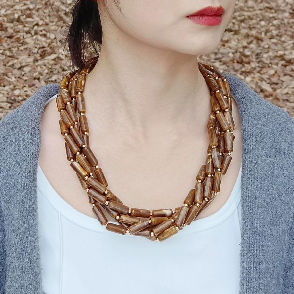 Firstmeet Chunky Beads Necklace Acrylic 5-Layer Jewelry Statement Necklace Handmade Strand - Image 16