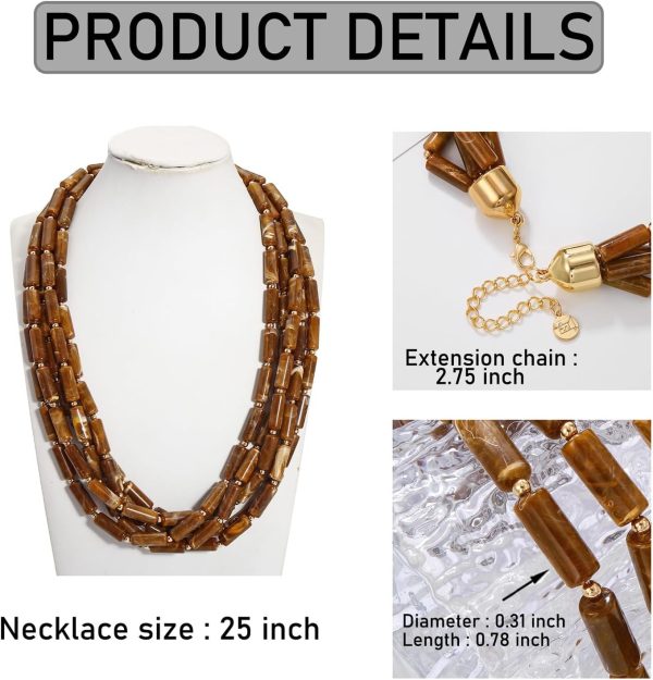 Firstmeet Chunky Beads Necklace Acrylic 5-Layer Jewelry Statement Necklace Handmade Strand - Image 20