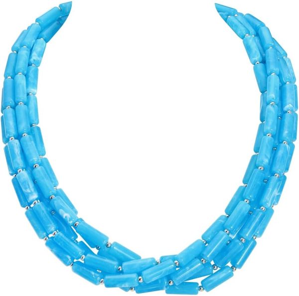 Firstmeet Chunky Beads Necklace Acrylic 5-Layer Jewelry Statement Necklace Handmade Strand - Image 21
