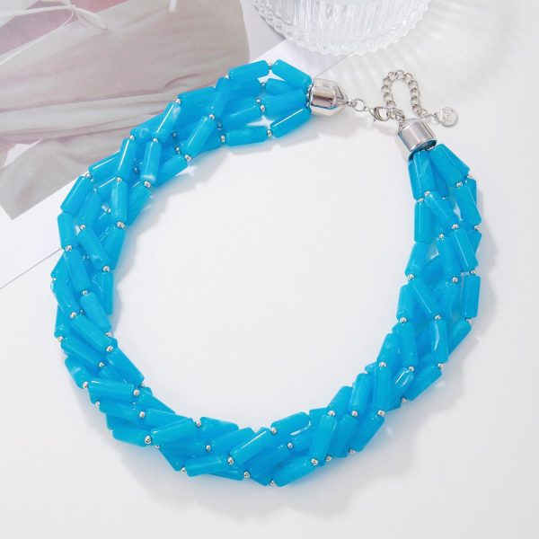 Firstmeet Chunky Beads Necklace Acrylic 5-Layer Jewelry Statement Necklace Handmade Strand - Image 22