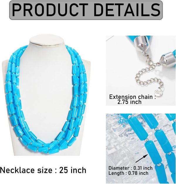 Firstmeet Chunky Beads Necklace Acrylic 5-Layer Jewelry Statement Necklace Handmade Strand - Image 25