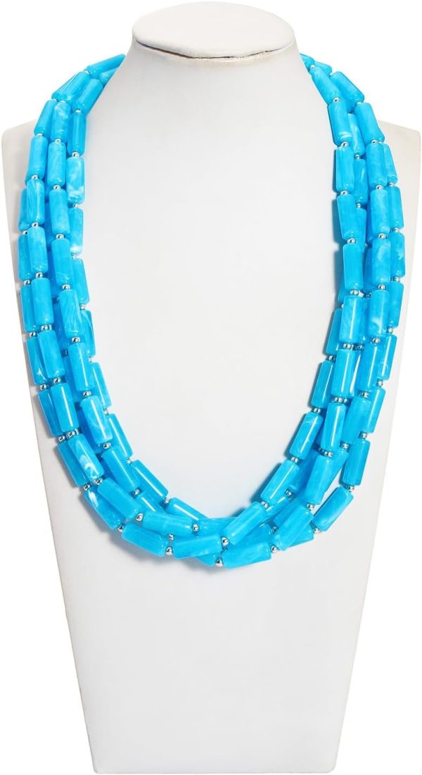 Firstmeet Chunky Beads Necklace Acrylic 5-Layer Jewelry Statement Necklace Handmade Strand - Image 26