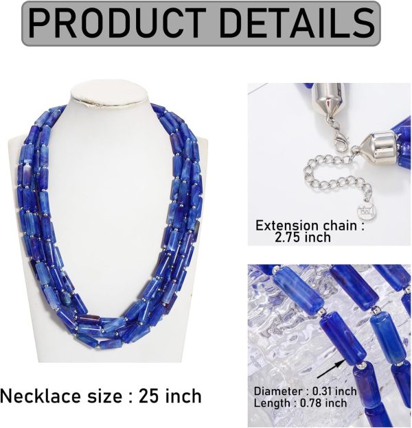 Firstmeet Chunky Beads Necklace Acrylic 5-Layer Jewelry Statement Necklace Handmade Strand - Image 37
