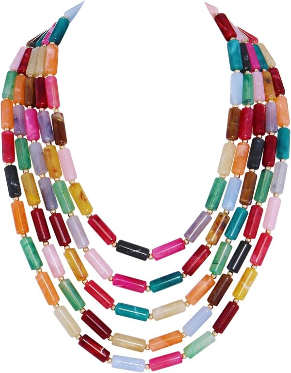 Firstmeet Chunky Beads Necklace Acrylic 5-Layer Jewelry Statement Necklace Handmade Strand - Image 39