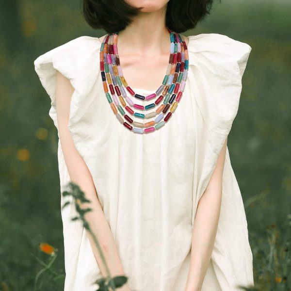 Firstmeet Chunky Beads Necklace Acrylic 5-Layer Jewelry Statement Necklace Handmade Strand - Image 40